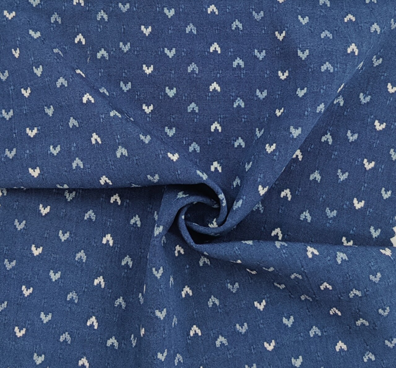 1 Yard Yoryu Jacquard Fabric Denim Blue Rayon Crinkled Lightweight Apparel Material 55/56" Width